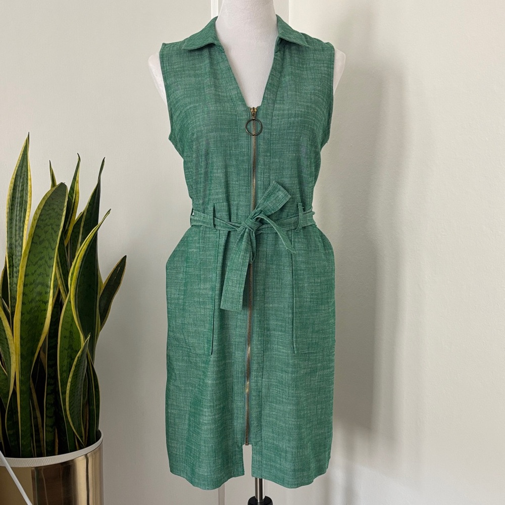 Sheragano Sleeveless Belted Midi Dress Shamrock Green Size 6